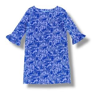 Lilly Pulitzer Girls XL 12-14 Shift Dress Pink Blue Animal Print Bell Sleeve
